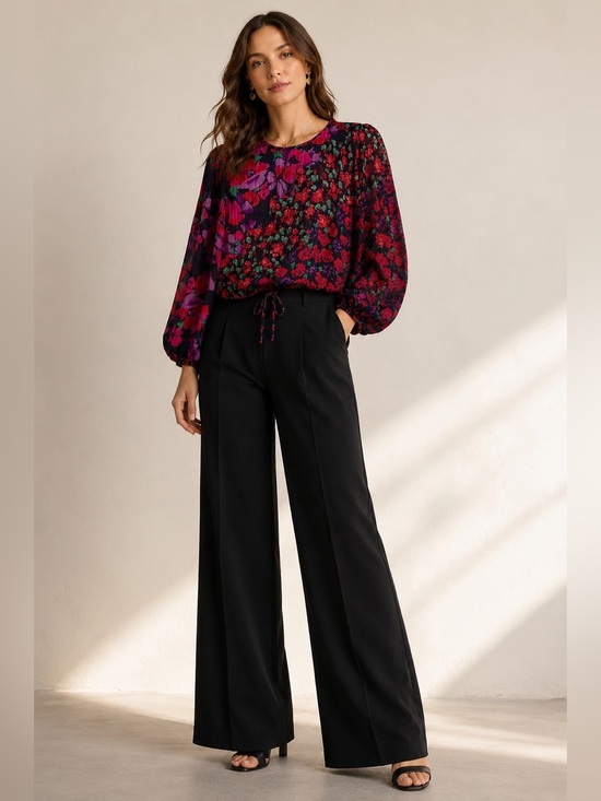 Diane Freis Tops - DIANE FREIS VINTAGE GEORGETTE Floral Blouse Boho Sheer Balloon Sleeve TOP SZ L